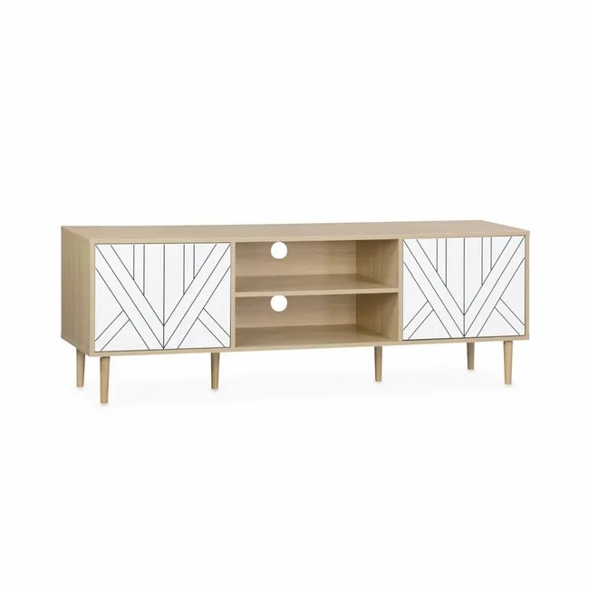 Meuble TV scandinave 2 portes bois/blanc - 160x40x56 cm 100 Cergy (95)