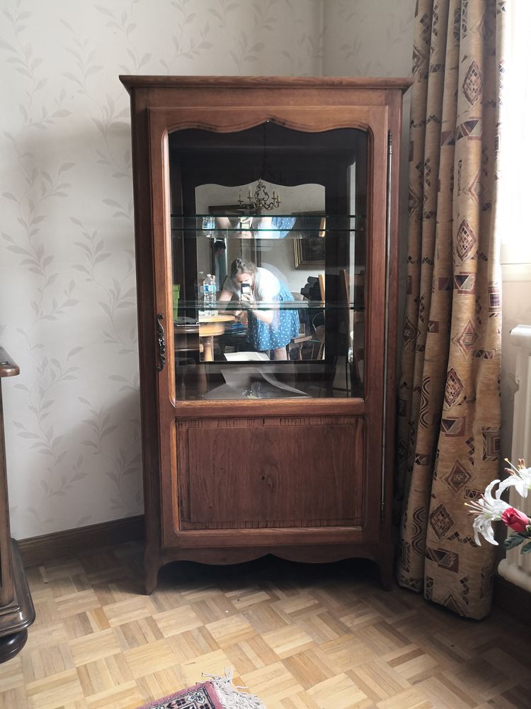 Meuble-vitrine bois avec �tag�res verre et miroir au fond 160 Bourges (18)