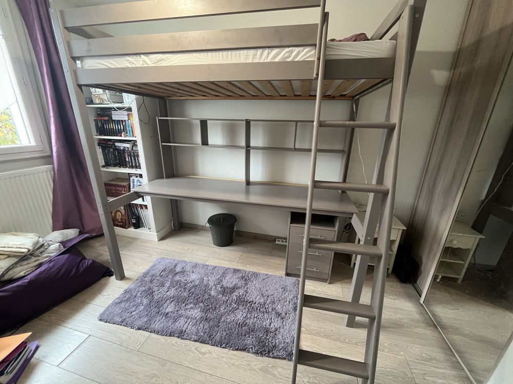 Lit mezzanine avec bureau et rangement 220 Olivet (45)
