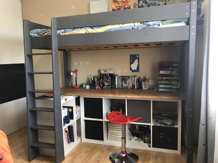 Lit mezzanine avec plateau bureau bois - 90x190cm 240 Annonay (07)