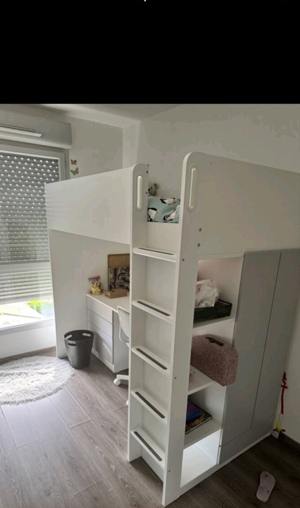 Lit mezzanine blanc avec bureau et rangements 180 Saint-Priest (69)