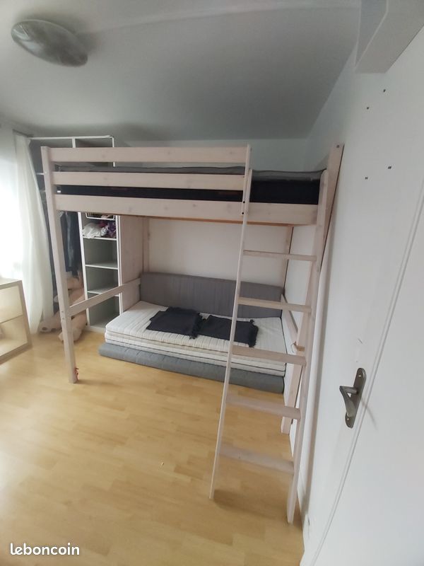 Lit Mezzanine 140 bois c�rus� blanc 50 Champigny-sur-Marne (94)