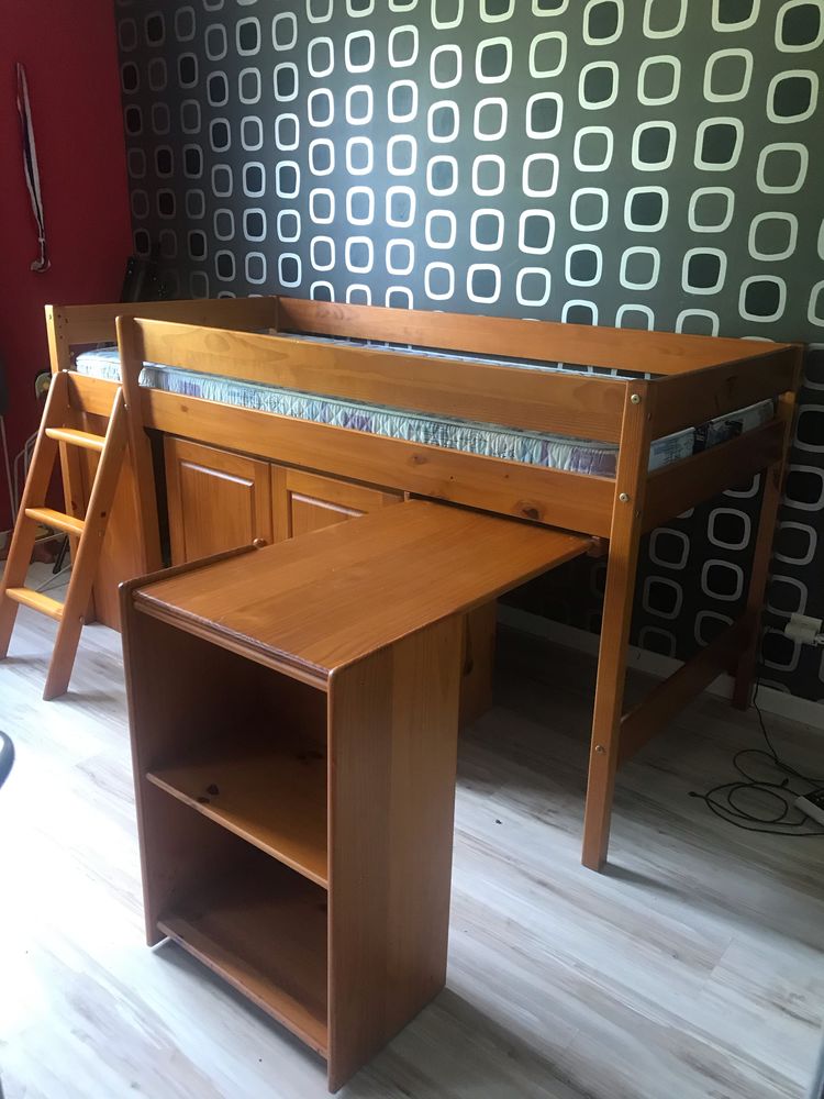 Lit mezzanine enfant en bois, rangement + Lattes + matelas 250 Le Landreau (44)