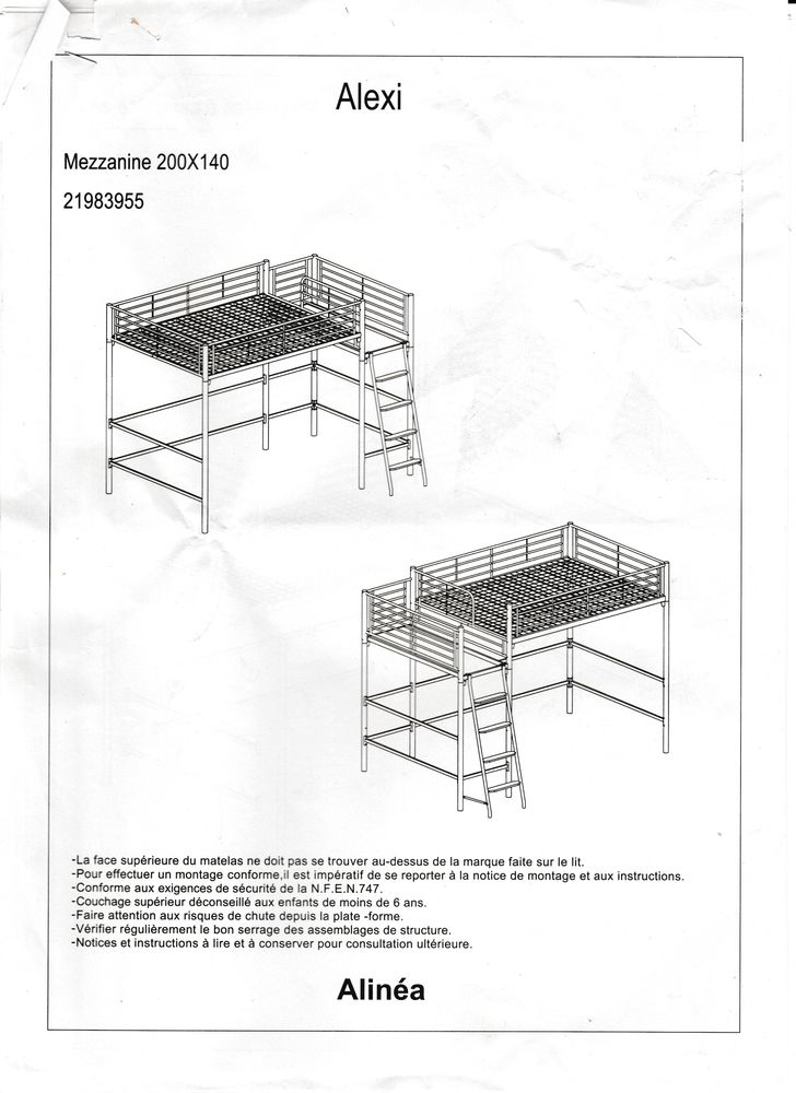 Lit mezzanine gris 140 x 200  ALEXIS  ALINEA 250 Sarrians (84)
