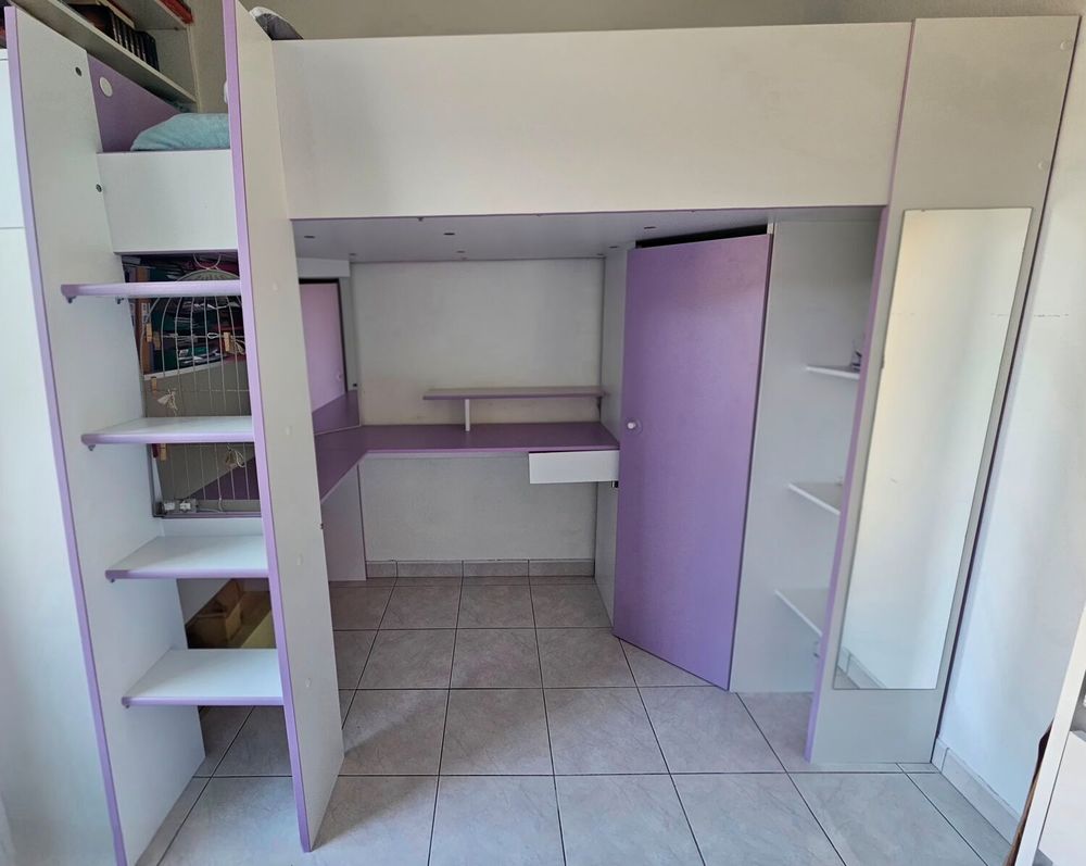 Lit mezzanine + matelas -blanc lilas ? MILA (marque PARISOT) 249 La Roquette-sur-Siagne (06)