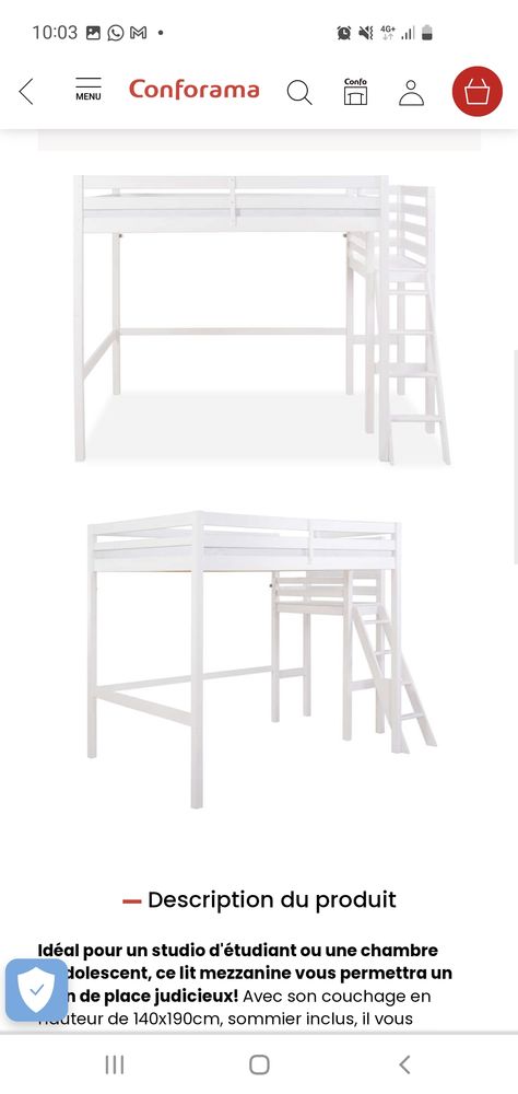 Lit mezzanine 2 places 200 Les Pavillons-sous-Bois (93)