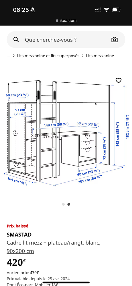 Lit mezzanine 250 Verri�res-le-Buisson (91)