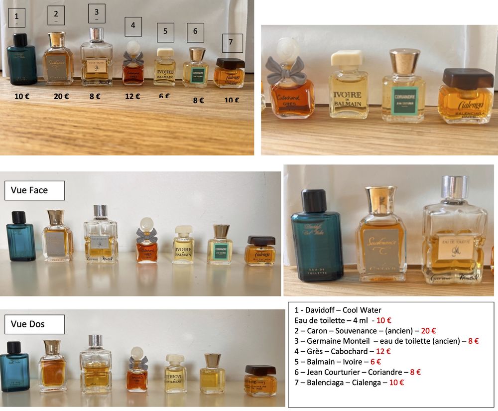 Miniatures de parfum ancien vintage Caron/ Davidoff / Gr�s / 10 Suresnes (92)