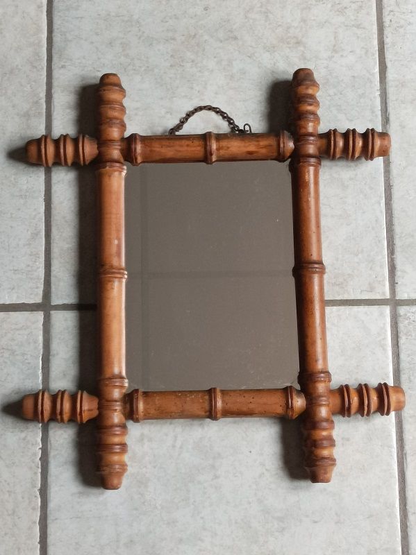 Miroir Cadre bois bambou vernis patin�  dpm 0923031 ancien v 19 Ploubazlanec (22)