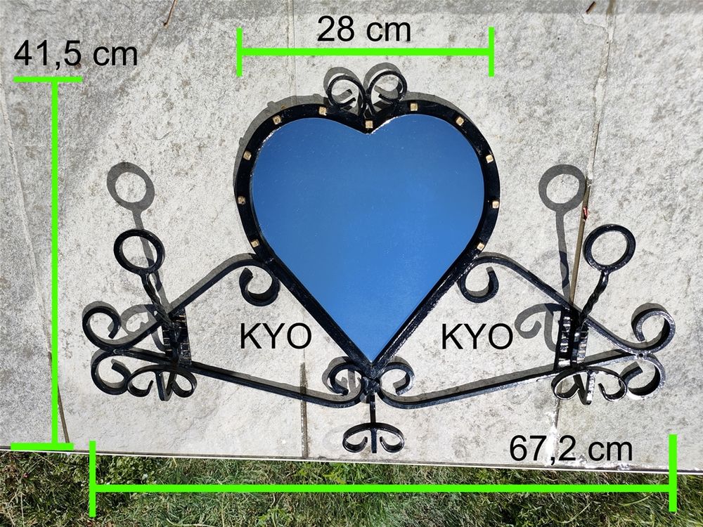 Miroir coeur unique portemanteau mural m�tal noir or 19 Foncine-le-Haut (39)
