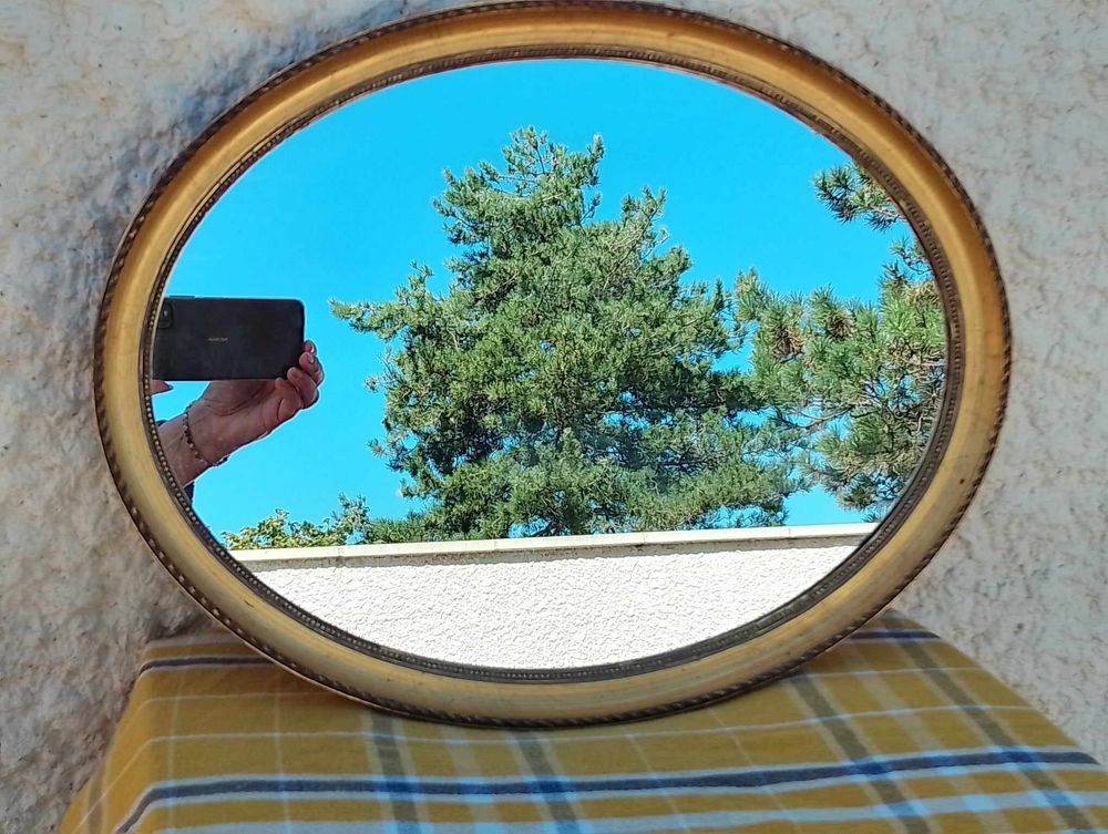 Miroir Mural en Bois Dor� � Cadre Ovale : 44 x 34 cm Vintage 75 La Fert�-Alais (91)