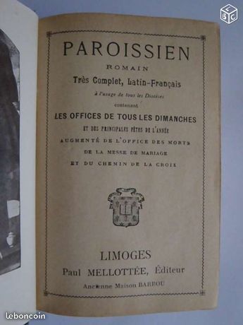 Missel Paroissien Romain : édit, Limoges 30 Limoges (87)