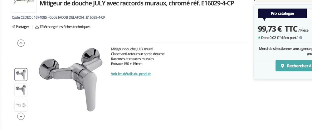 Mitigeur Jacob Delafon 25 Bras-Panon (97)