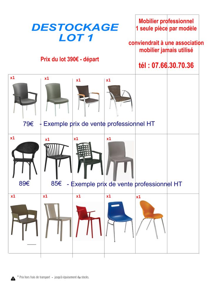 MOBILIER PROFESSIONNEL - LIQUIDATION -
une pi�ce par mod�le 390 Allez-et-Cazeneuve (47)