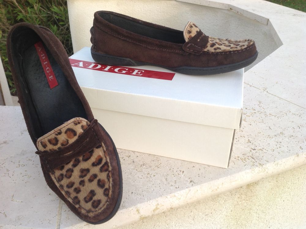 Mocassins femme, marron en daim, imprim� l�opard, Adige 35 La Bernerie-en-Retz (44)