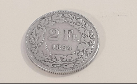  MONNAIE D'ARGENT :De 125 ANS : 2 Fr Suisse de 1894. 9 Saint-Jean-de-Rebervilliers (28)