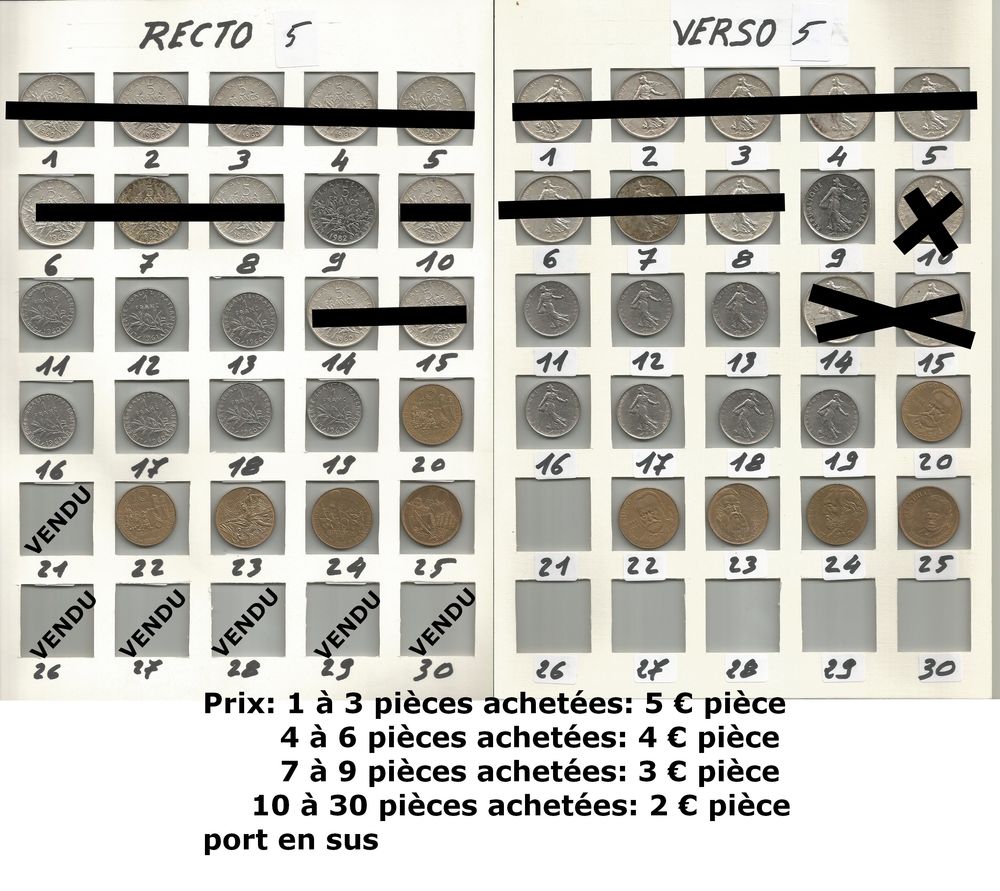 C - Monnaies Fran�aise r�parties en 5 lots. 1 Rennes (35)
