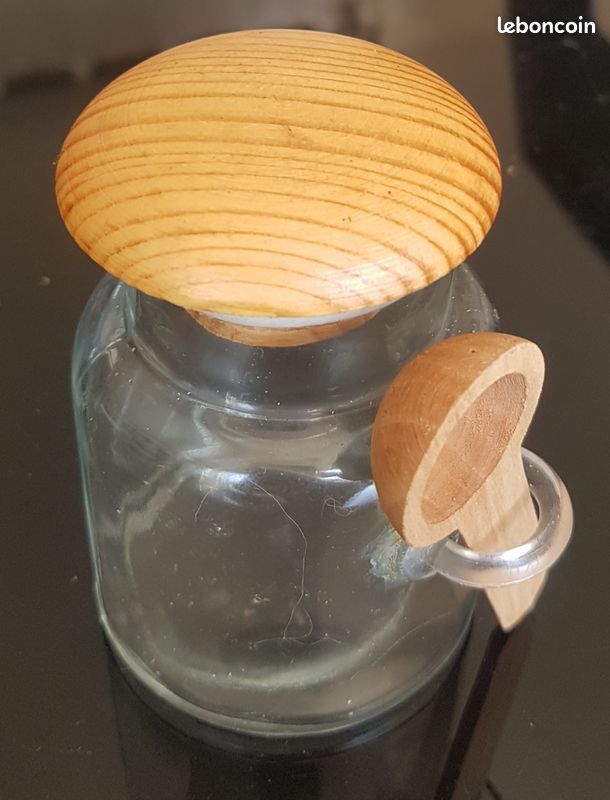 Pot � moutarde en bois et verre, cuill�re en bois 6 Agde (34)