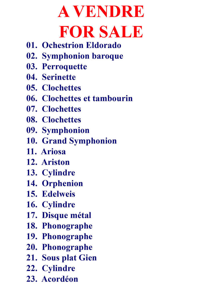 MUSIQUES MECANIQUES
Collection priv�e 0 Sanary-sur-Mer (83)