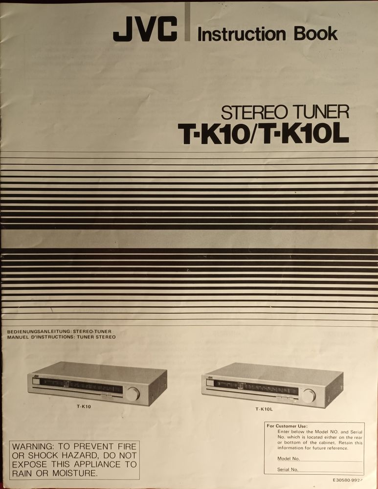 Notice du tuner st�r�o JVC mod�les T-K10/T-K10L
3 Romagnieu (38)