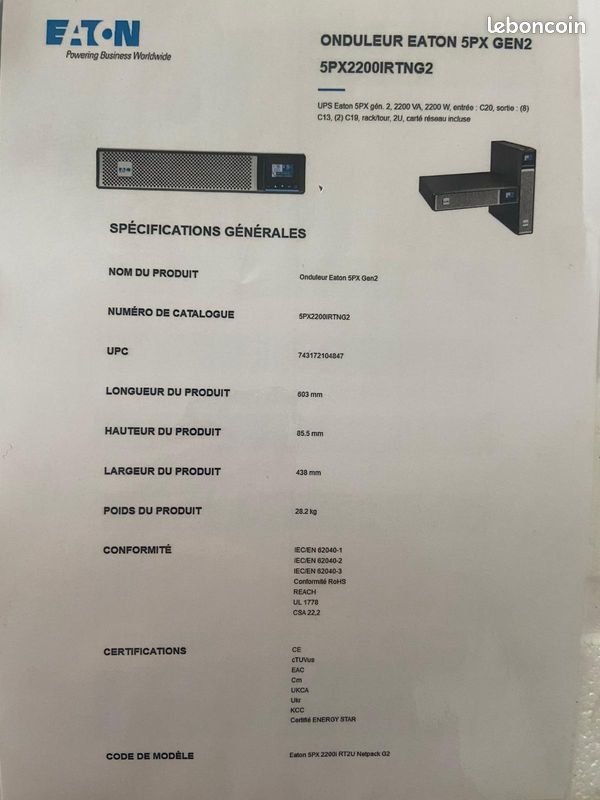 Onduleur Eaton 5PX Gen2 5PX2200IRTNG2 �TAT NEUF 1000 Nantes (44)