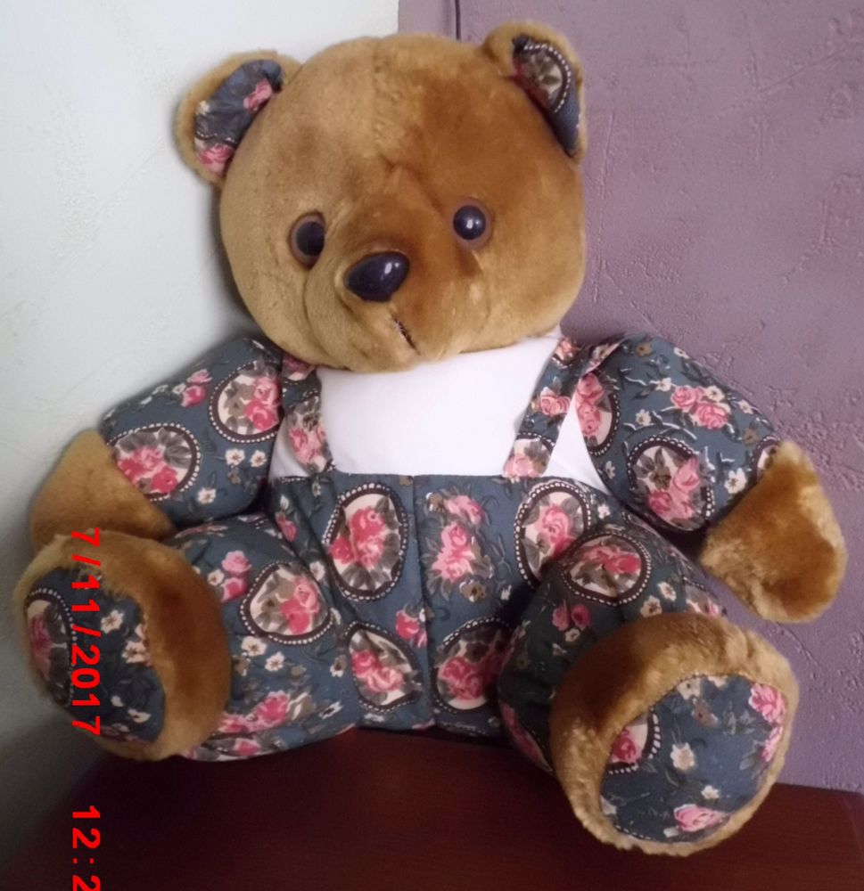 OURS MARRON ET TISSU FLEURI EDUTOY 0 Oignies (62)