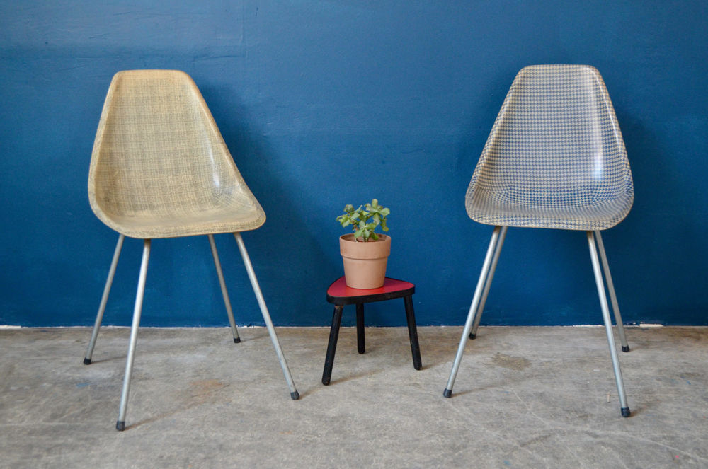 Paire de chaises  La Cigogne  France 1950 en acier et fibre 480 Wintzenheim (68)