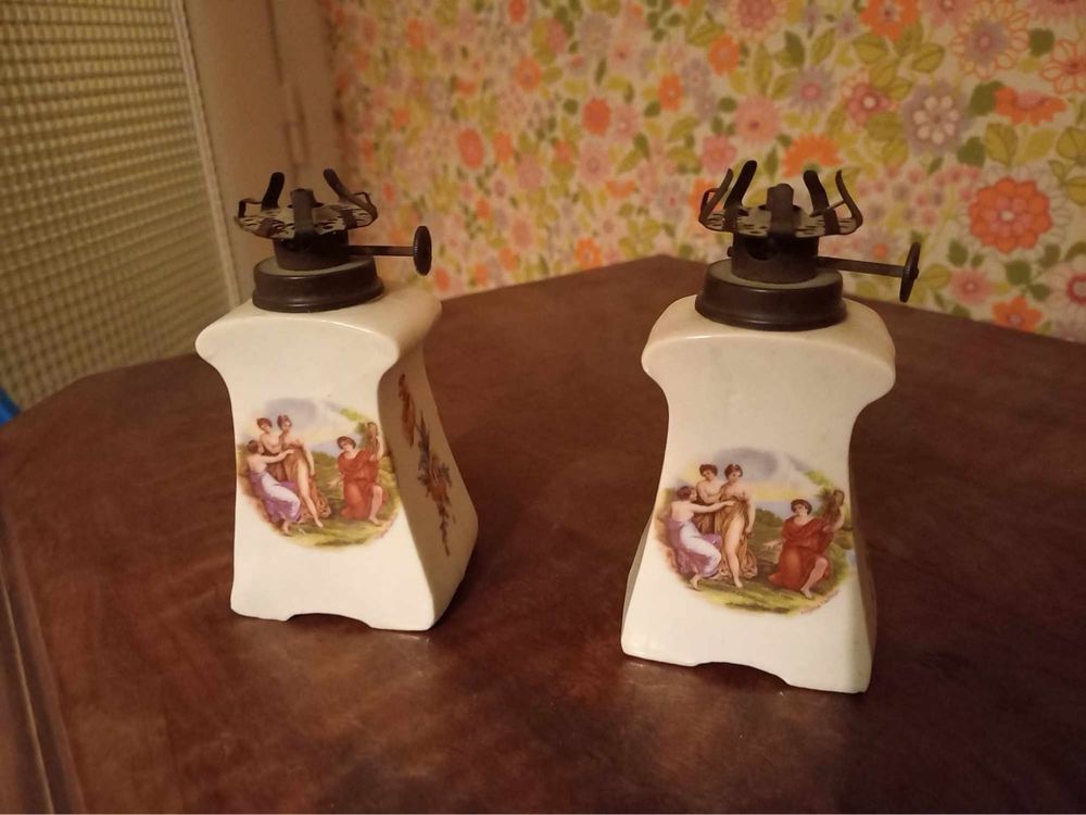 Paire de petites lampe � p�trole chevet en fa�ence 50 Chapareillan (38)
