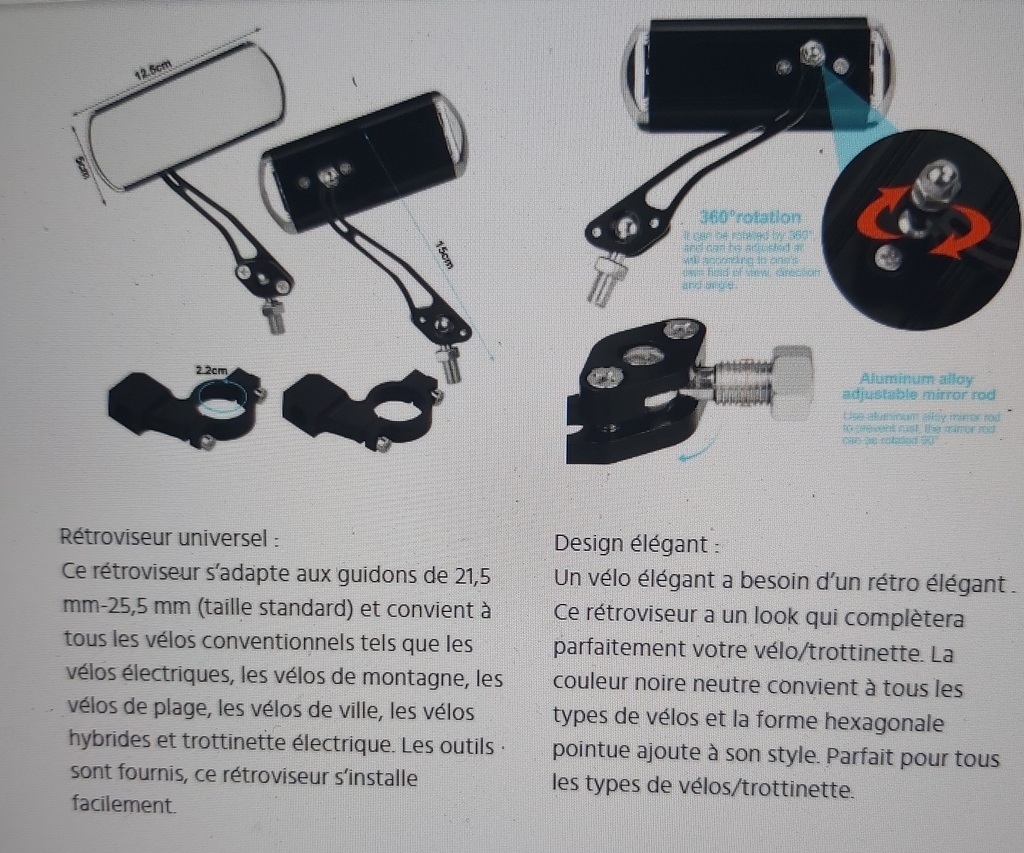 Paire de R�troviseurs V�lo Universels Ajustables Noir 8 B�darrides (84)