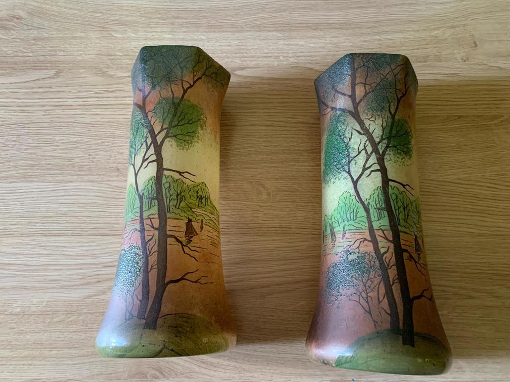 Paire de Vases C�ramique Paysage Peint 120 Montceau-les-Mines (71)