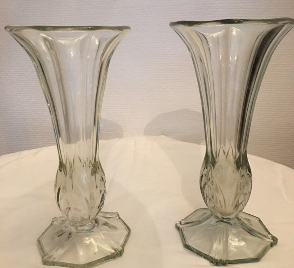 Paire de vases art déco forme tulipe en verre vintage 40 Ermont (95)