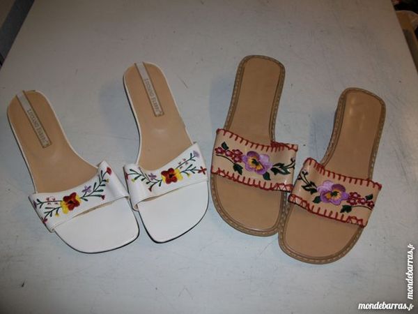 Paires de Mules Fleuris Blanc et Beige pt 38 4 Bouxwiller (67)