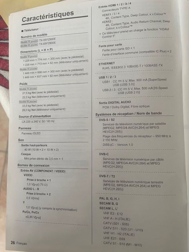 Panasonic T�l�viseur OLED TX-65FZ800E Dolby Audio 1000 Saint-Pierre-le-Vieux (85)