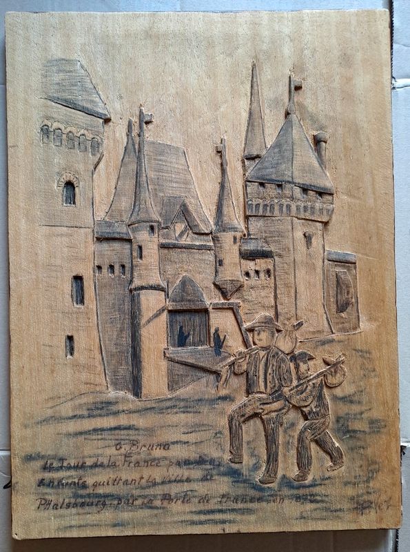 Panneau en bois sculpt� -   le tour de la France par deux en 50 Hergnies (59)