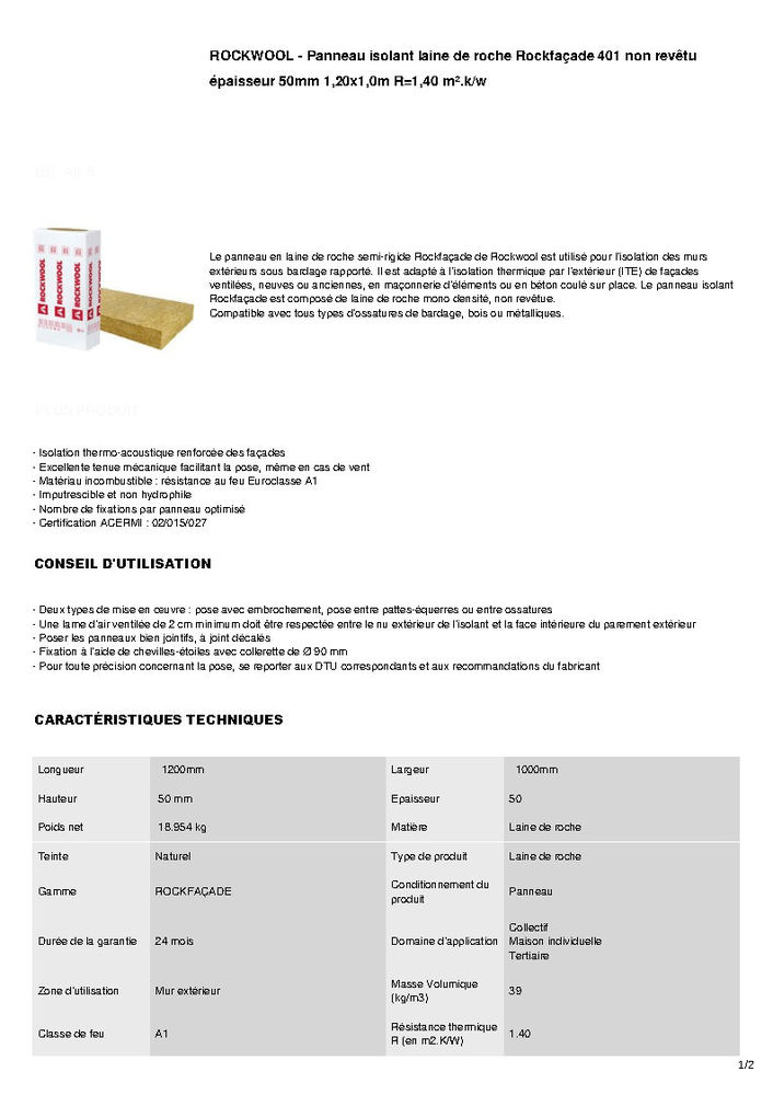 Panneau isolant laine de roche 0 Ambar�s-et-Lagrave (33)