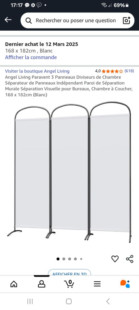 Paravent blanc.  Armatures en fer noir 27 Romans-sur-Is�re (26)