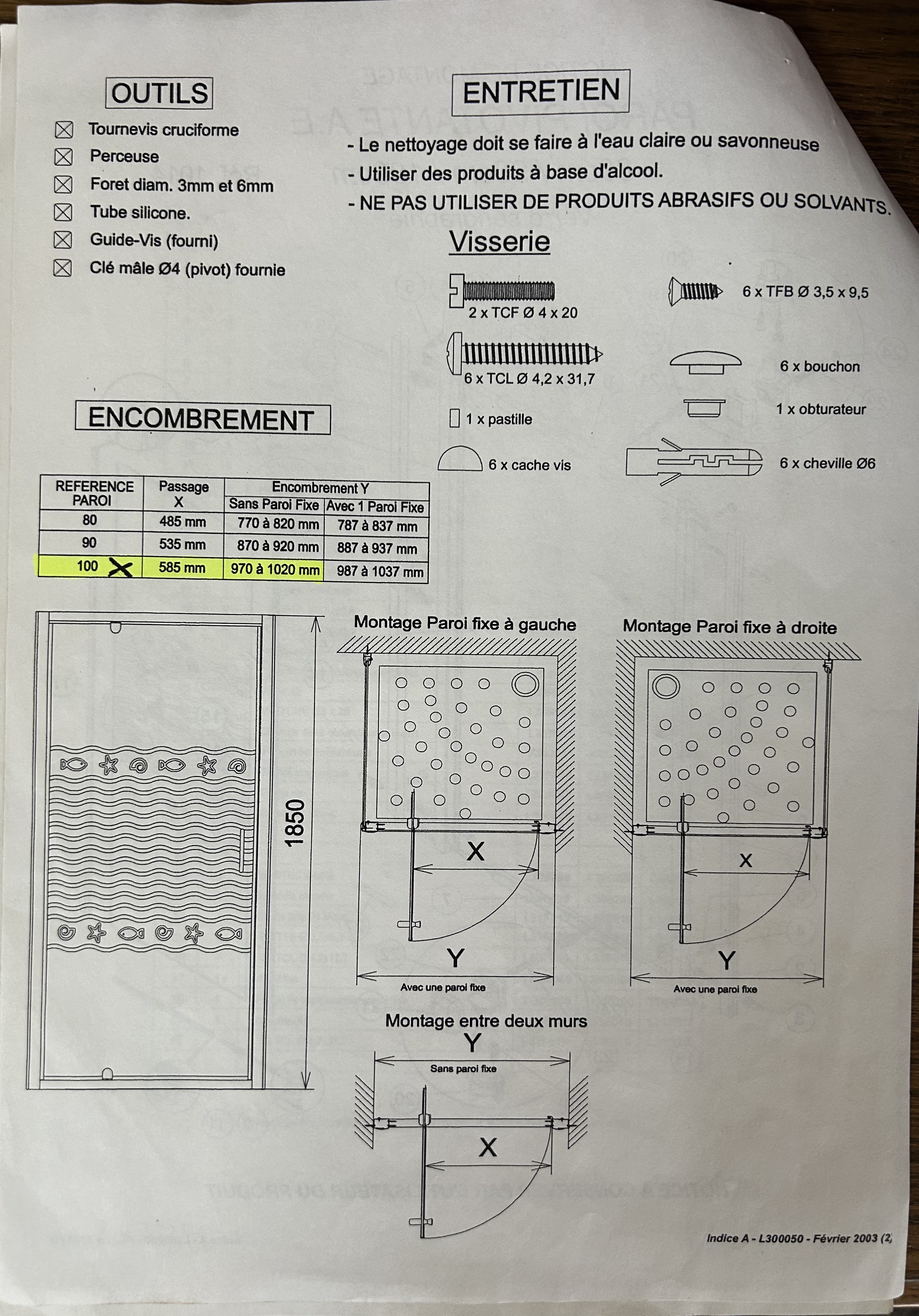 Paroi de douche 100 Pr�-en-Pail (53)