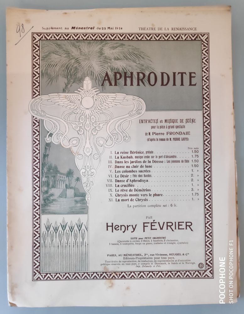 Partition de piano : Aphrodite par Henry F�vrier 20 Grand-Champ (56)