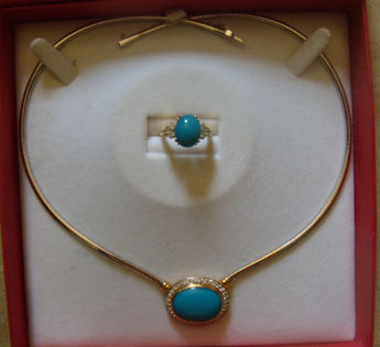 Parure collier et bague or, diamants et turquoises 2500 Saint-Gély-du-Fesc (34)