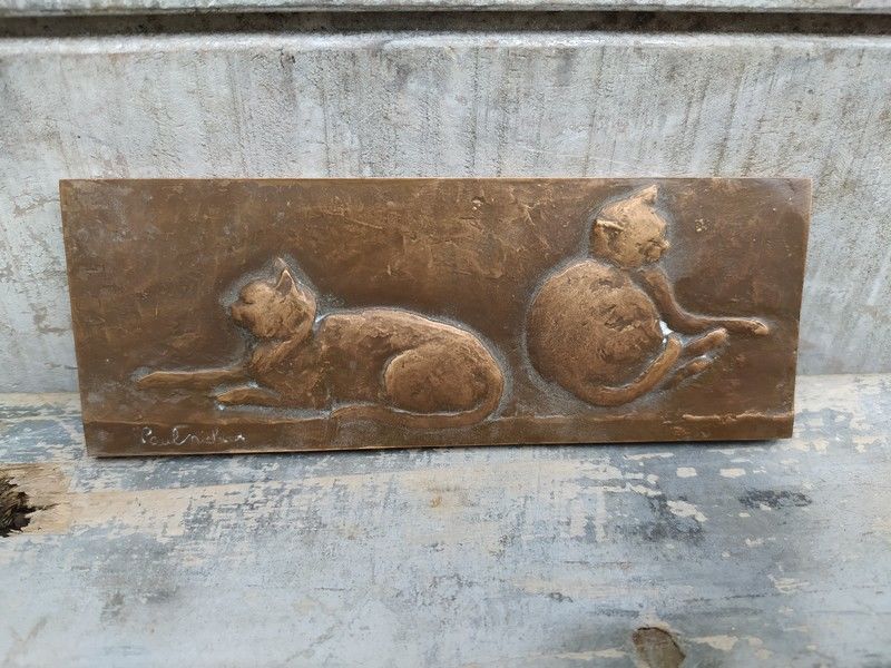 Paul Michaux Plaque Bronze Chats au Repos 180 Loches (37)