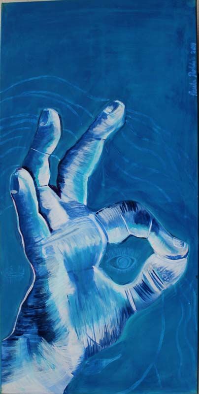 PAULA ROLDOS TABLEAU PEINTURE ABSTRAIT 122x61 BLEU 50 Nice (06)