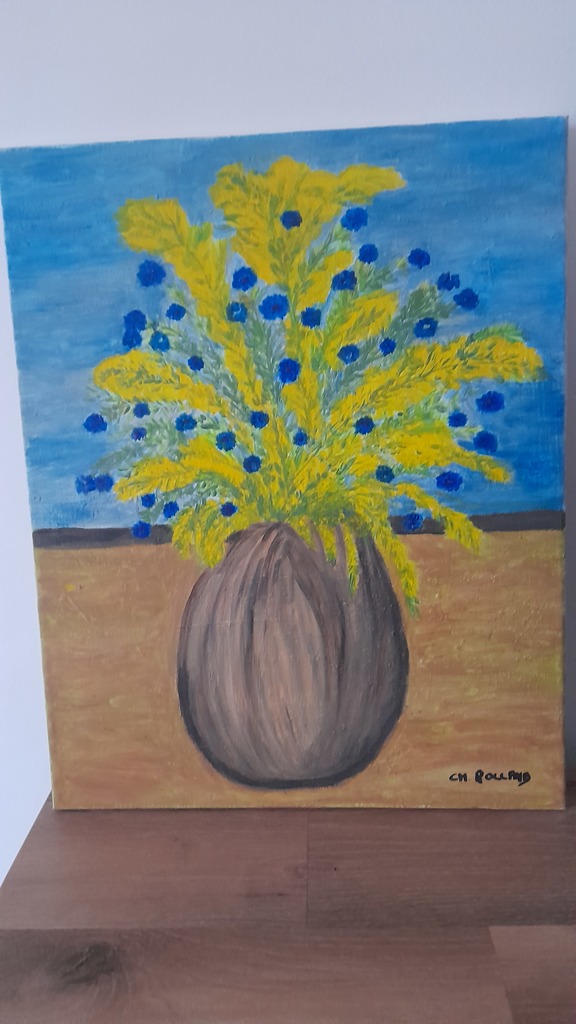 Peinture acrylique vase et fleurs  50 cms sur 40 cms 25 Ventabren (13)