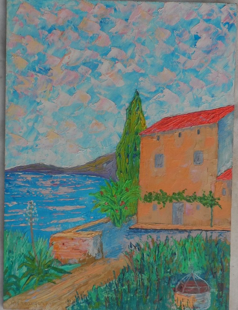 Peinture sur bois bouquet de fleurs dans un vase 51,8 x 38 40 Castries (34)