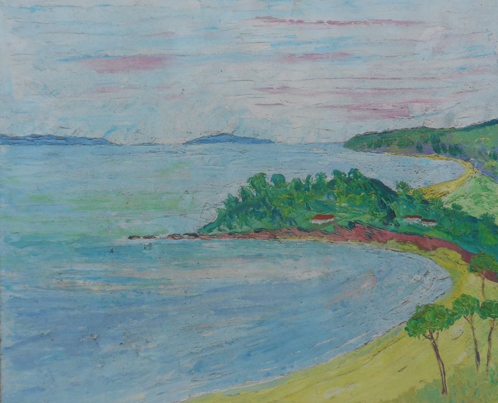 Peinture sur bois c�te Varoise pr�s du Lavandou sign�e 30 Castries (34)