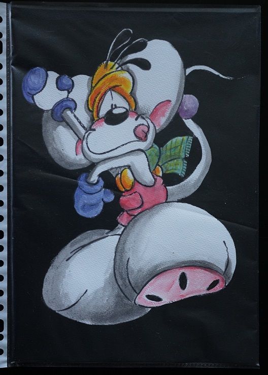 Bl - peinture - 23 - diddl - sur papier aquarelle format A4 4 Foug�res (35)