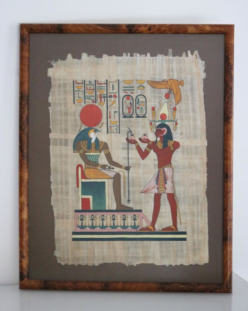 Peinture égyptienne sur papyrus, avec cadre en loupe d'orme 35 Fillinges (74)