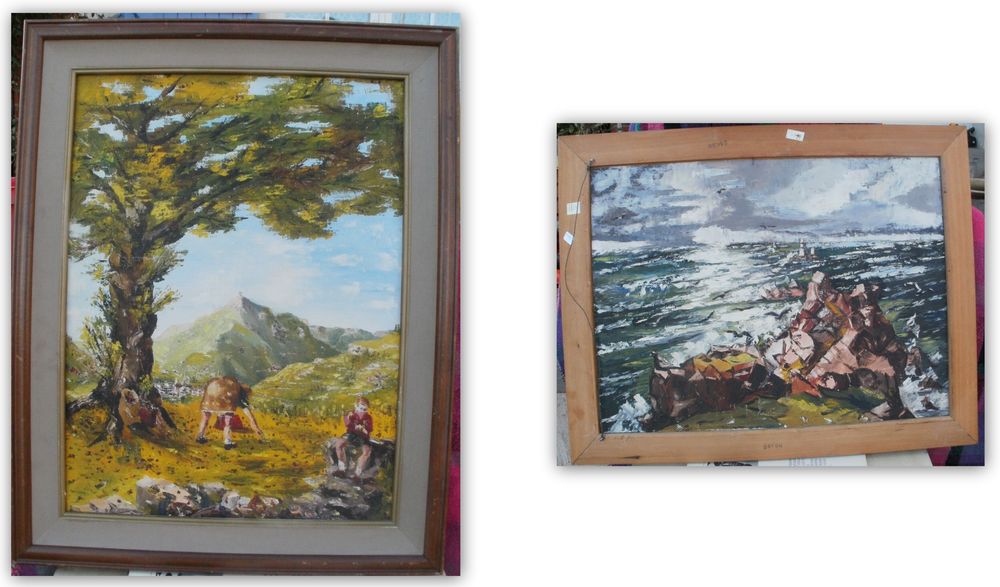 Peinture 2 faces : enfants en forêt et tempête en mer 50 Montauban (82)