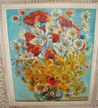 Peinture � l'huile - Fleurs dans un vase 470 Pornic (44)