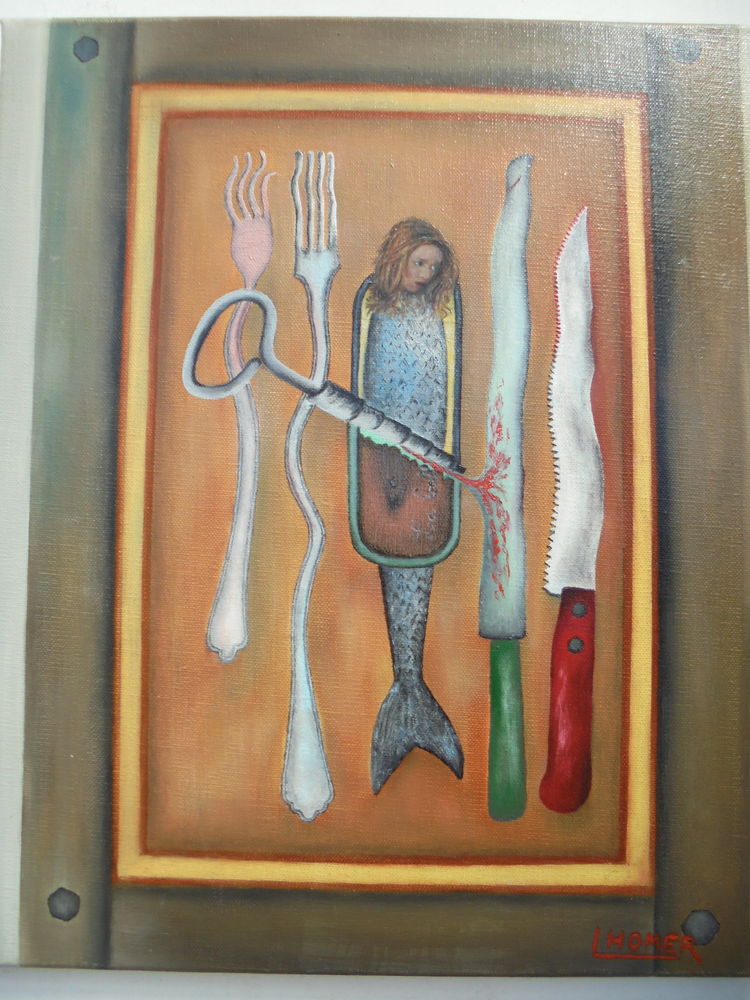 Peinture � l'huile. LABEL SARDINE 210 Roquebrune-Cap-Martin (06)