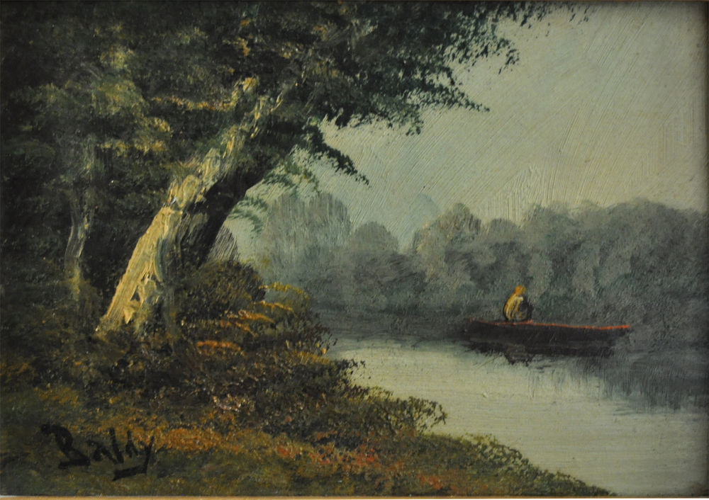 Peinture originale � l'huile paysage forestier / p�cheur 200 Orl�ans (45)